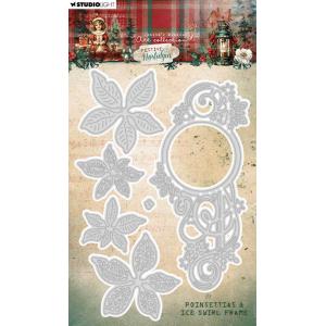 Jenine's Mindful Art Festive Nostalgia Collection - Cutting Dies - Poinsettias & Ice Swirl Frame [JMA-FN-CD904]